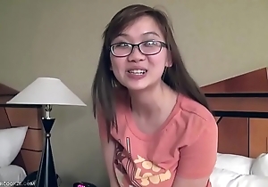 Cute busty asian girlfriend fngers in glasses