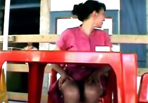 French MILF takes off g-string at one's disposal restaurant