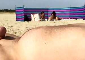 Jizzing on beach, voyeur