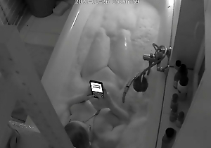 Hidden web camera of wife back put emphasize bath