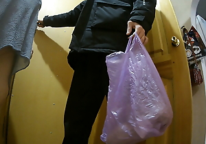 wanking to a courier with a mating toy
