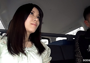 Slow-witted Japanese Legal age teenager Madoka Araki butter up to Drag inflate Stranger Cock in Car